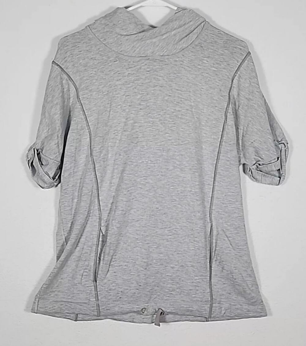 LULULEMON Serenity Pullover Hoodie Size 6 Heathered Grey Short Sleeve With Hood